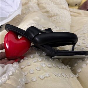 Black Sandals with Red Heart Accent